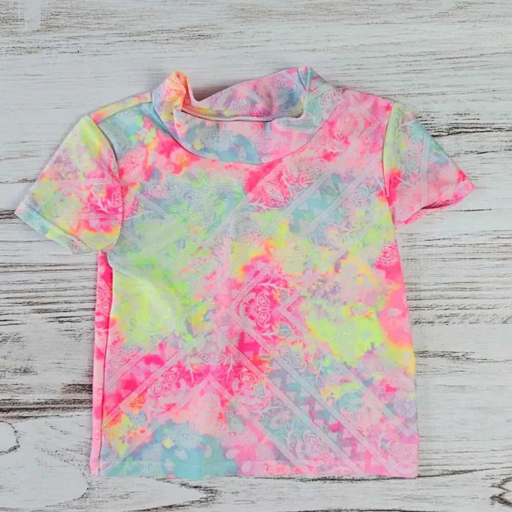 Children's Place Neon Tye Dye Short Sleeve Rashguard Swim Top sz 3T